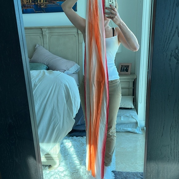 American Eagle orange, white and red scarf with fringe - Picture 2 of 4